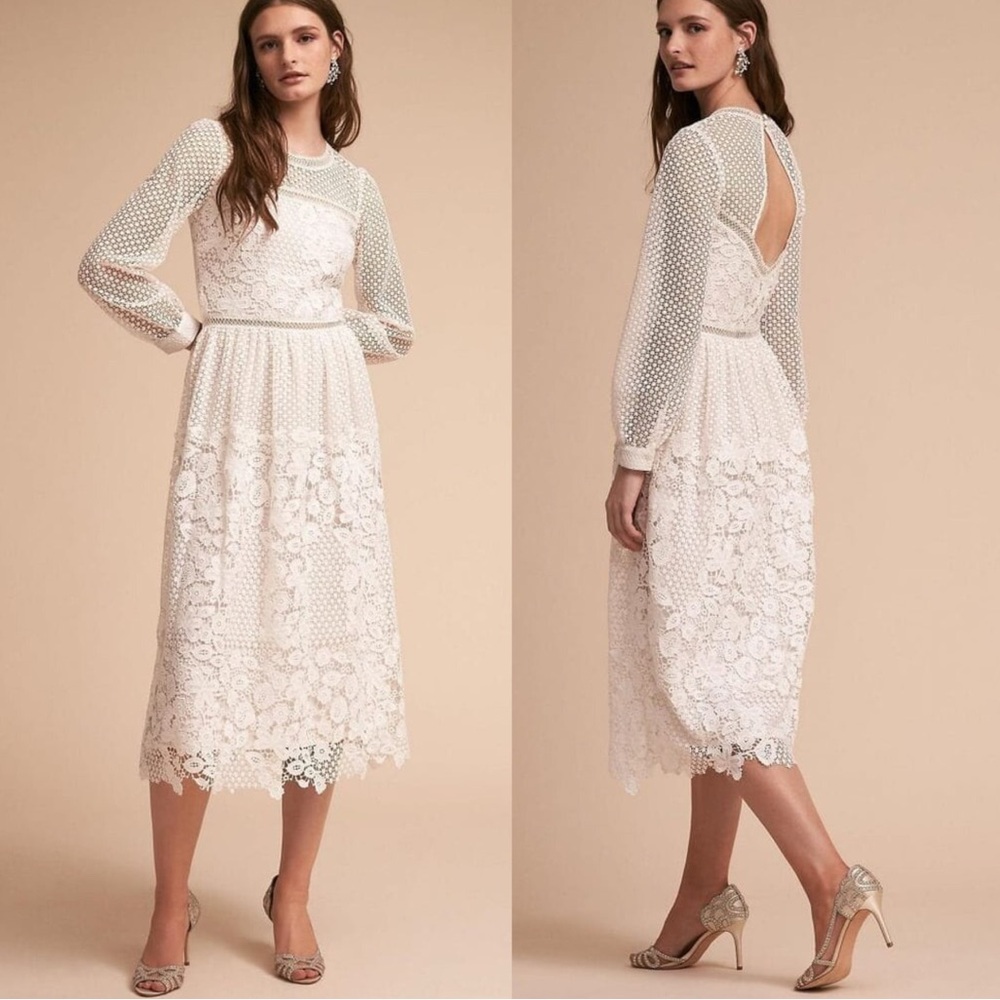 BHLDN Edina Guipure Lace Tea Length Midi Dress